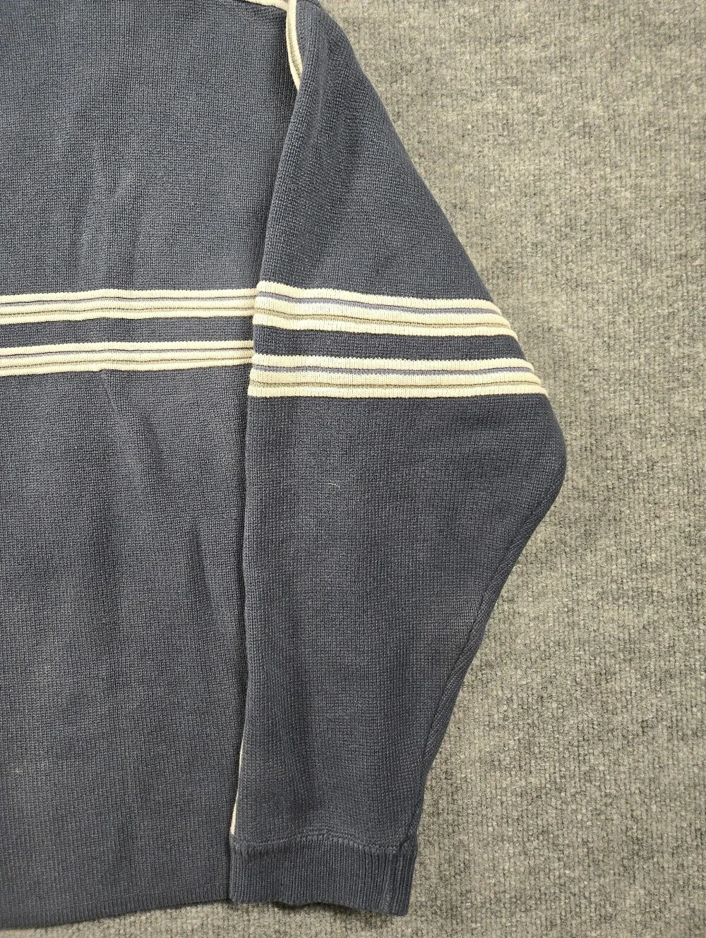 Vintage Quiksilver 90s Knit Sweater Large Blue Boxy Striped Crewneck Skater Surf - Picture 10 of 13